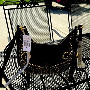 Michael Kors Rhea NWT small studded slouchy shoulder bag DK chocolate